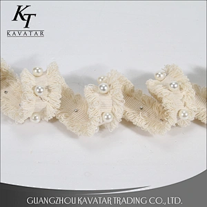 Good quantity beaded rivet on polyester lace tape for dress
