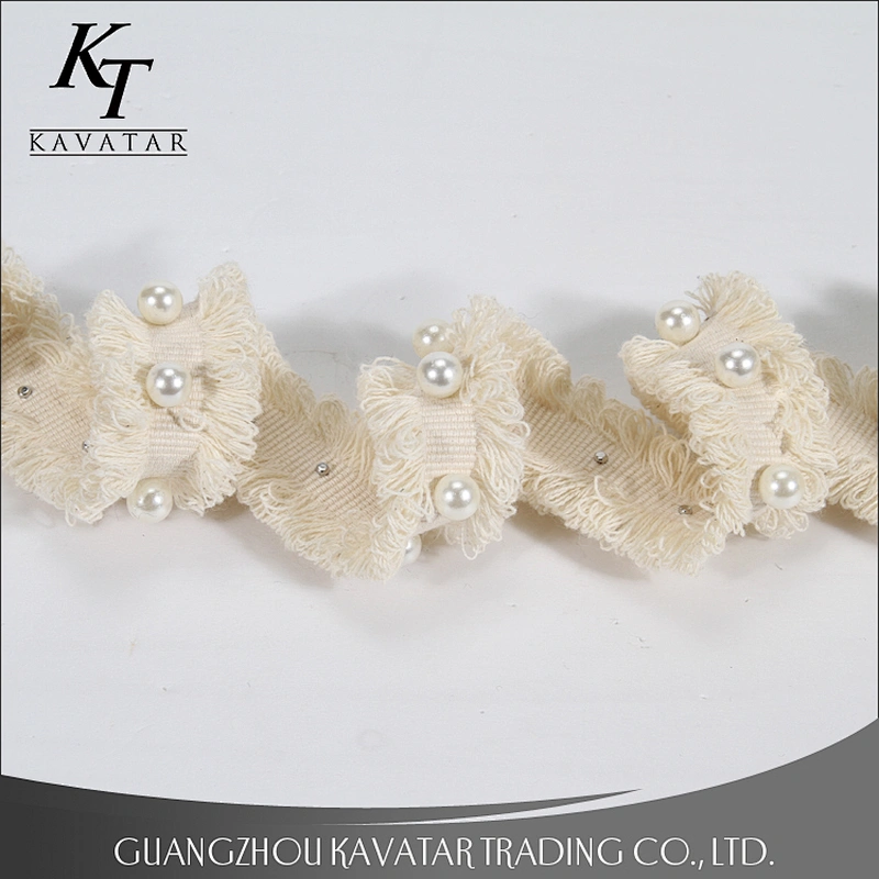 Good quantity beaded rivet on polyester lace tape for dress