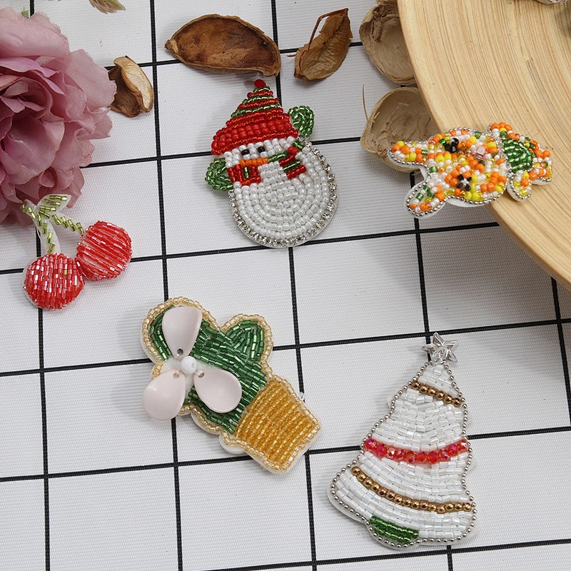 Christmas Cherry Flower Decorative Sew on Rhinestone Beaded Patches Wholesale patches for clothing