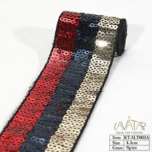Kavatar Custom Sequin Gold Bule Pink Red Muti-color Beaded Trim Tape By Yard for Garments Accessoires