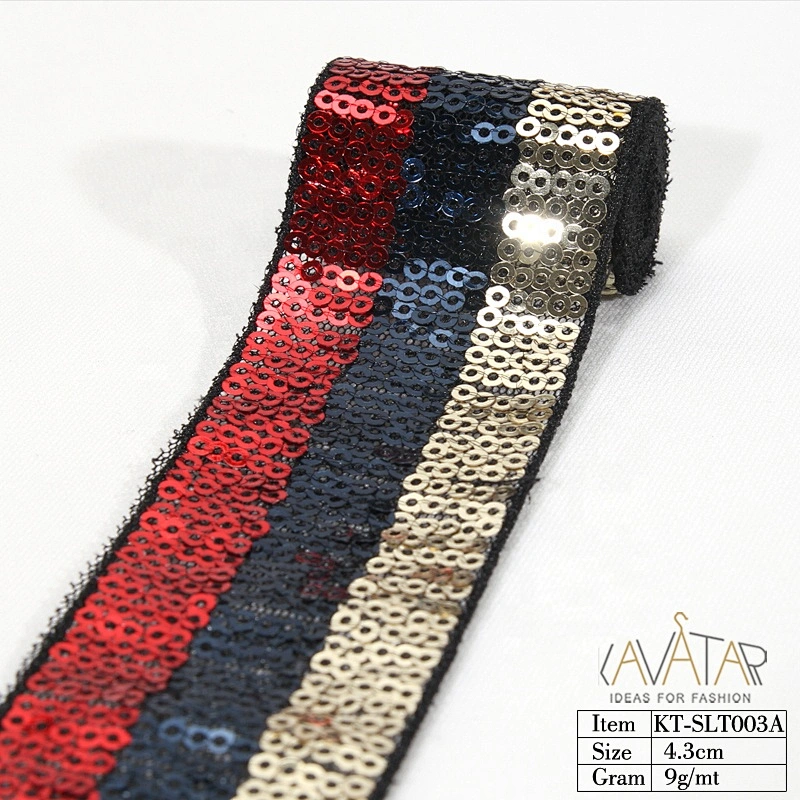 Kavatar Custom Sequin Gold Bule Pink Red Muti-color Beaded Trim Tape By Yard for Garments Accessoires