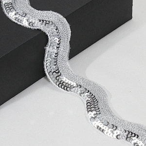 Unique Bullion Embroidery Wavy Sequin Mesh Lace Trim for Clothes Dresses