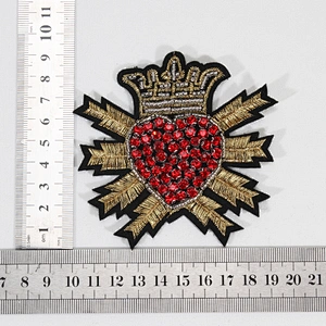 Beaded Crystal Red Diamond Heart Crown Patches