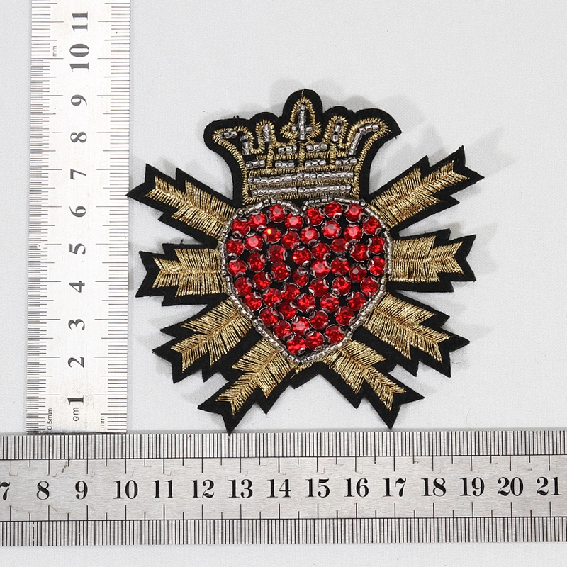 Beaded Crystal Red Diamond Heart Crown Patches