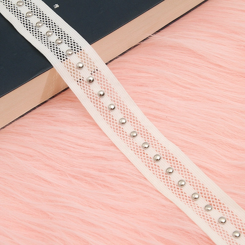black beaded ribbon trim lace fabric handmade beads  Design Lace Trims Rivet Mesh Trim Copper Beads Ribbon