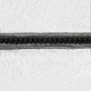 Elegant black pearls lace beaded embroidery lace trim tape for dress