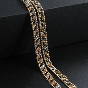 Kavatar Wholesale Gold Accessories Chain Rhinestone Mesh Hotfix Trimming For Hat For Clothing Volume Iron on Trims