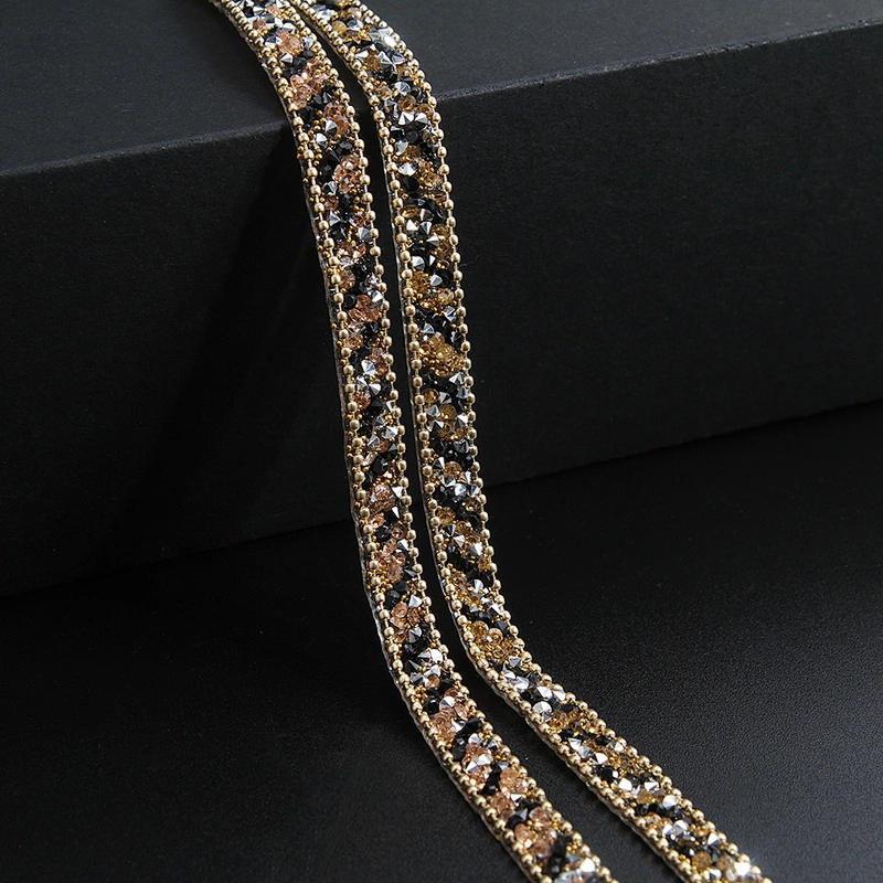 Kavatar Wholesale Gold Accessories Chain Rhinestone Mesh Hotfix Trimming For Hat For Clothing Volume Iron on Trims