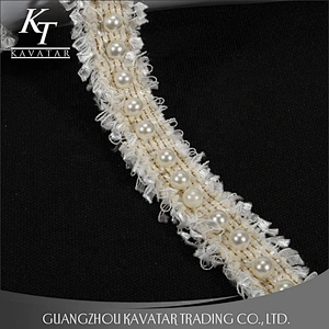 Fashion white webbing beaded pearl lace trim