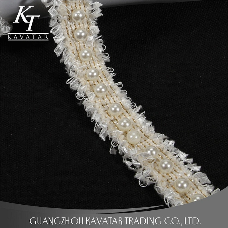 Fashion white webbing beaded pearl lace trim