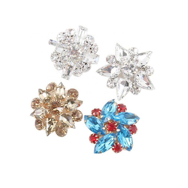 Kavatar Wholesale Crystal Glass Blue kavatar Gold Rhinestone Button For Garment Accessories