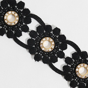 High Quality Fashion Design Black Gold Color Accessories Eyelet Flower lace trim For Clothes