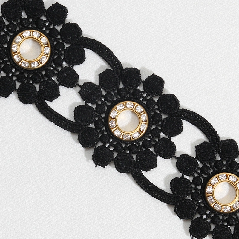 High Quality Fashion Design Black Gold Color Accessories Eyelet Flower lace trim For Clothes