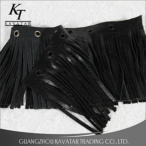 Kavatar Black Faux Leather Eyelets Tassels Fringe Trim Ribbon