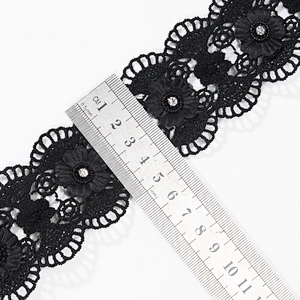 Designs Flower Lace Fashion Black African Styles Embroidery Lace Trim For Garment