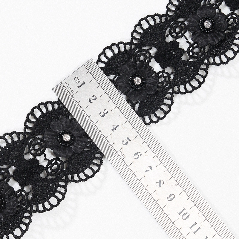 Designs Flower Lace Fashion Black African Styles Embroidery Lace Trim For Garment