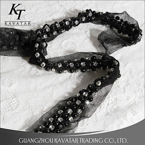 Accessories Claw Rhinestone Black Pearl Beaded Sew On Mesh Lace Trim For Garment