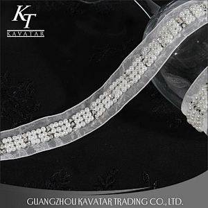 2018 Elegant Rhinestone Beaded Lace Trim Lace Ribbon,Pearl lace decorate tape