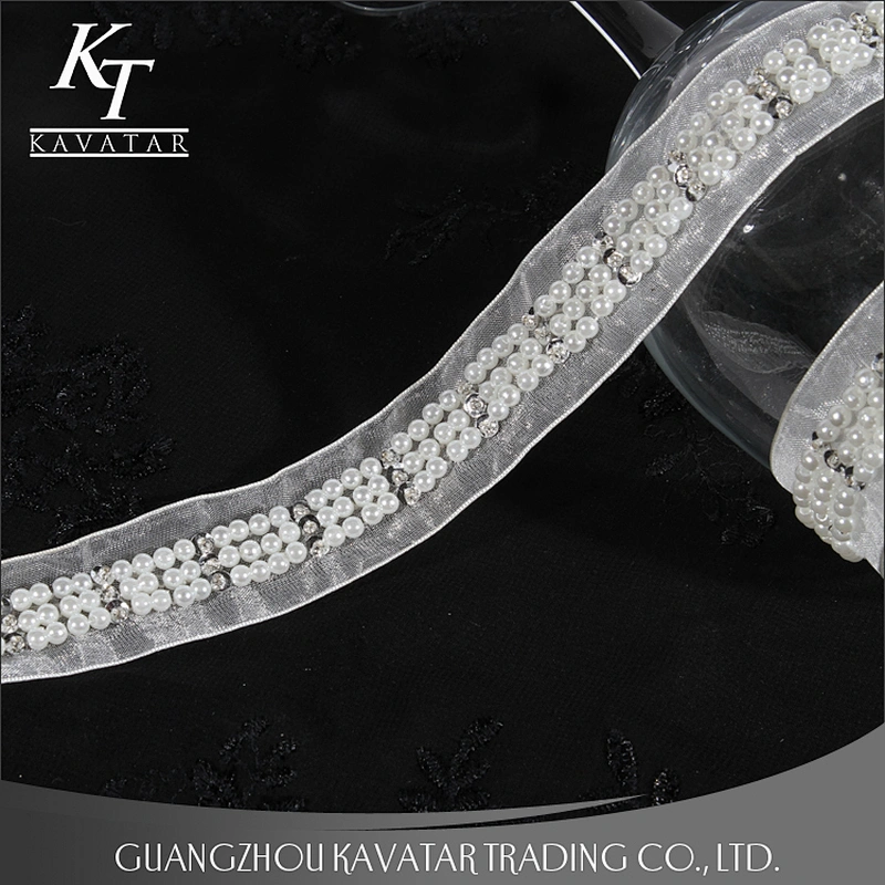 2018 Elegant Rhinestone Beaded Lace Trim Lace Ribbon,Pearl lace decorate tape