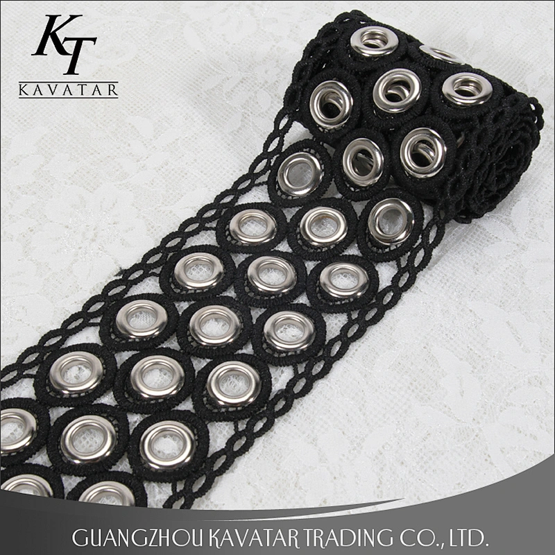 kavatar color Accessories eyelet lace trim black color lace trim usage on garment decoration