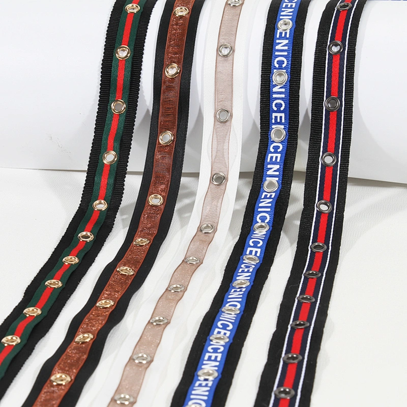 New arrival stripe Copper eyelet lace decorative ribbon wholesale