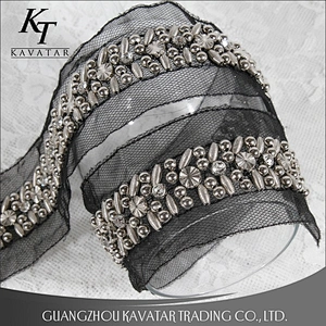 Fashion Handmade Accessories Decorative Beaded Rhinestone Lace Trims For Clothing