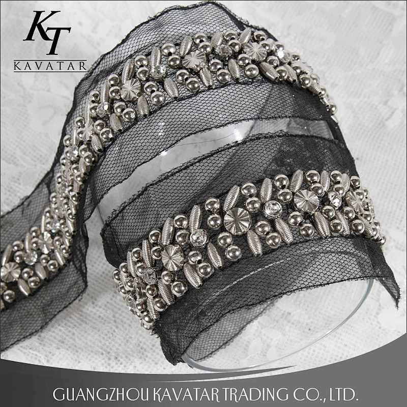Fashion Handmade Accessories Decorative Beaded Rhinestone Lace Trims For Clothing