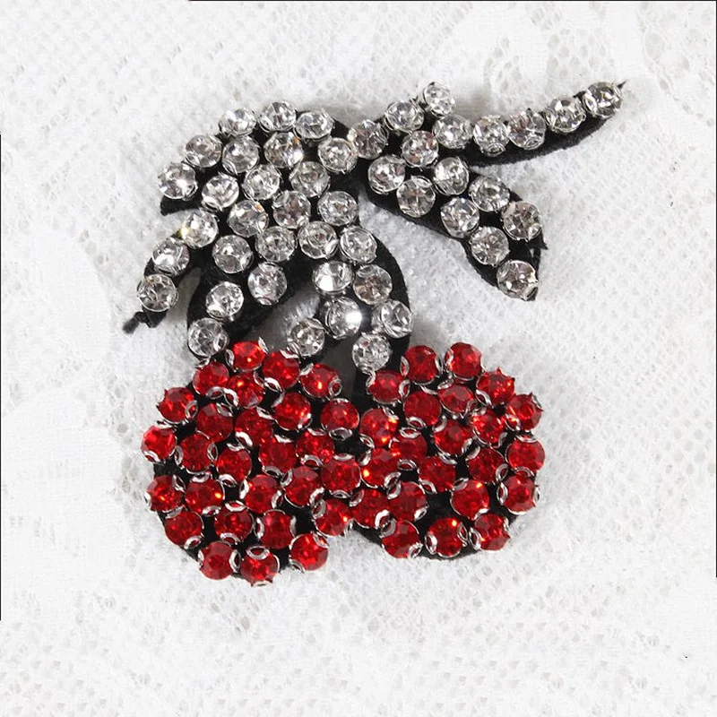 DIY Crystal Patch Cherry Motif Rhinestone Patch Sew On Clothing,Shoe,Bag