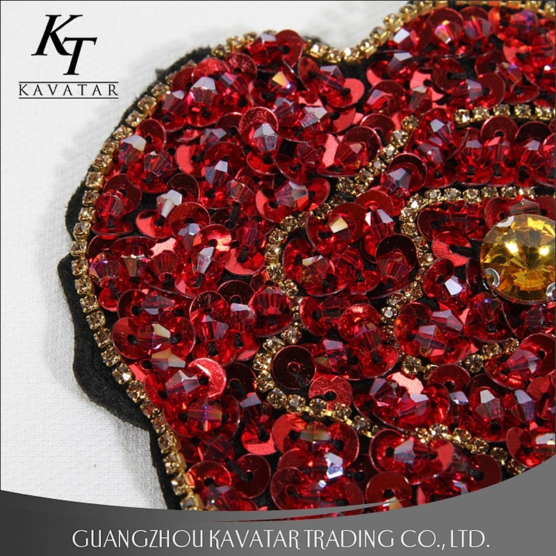 Kavatar Factory Excellent Sequin Applique Patch Embroidery With Rhinestones