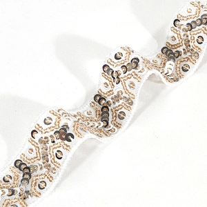 Wholesale Craft Stylish Sequin Beaded Embroidered Mesh Lace Trim