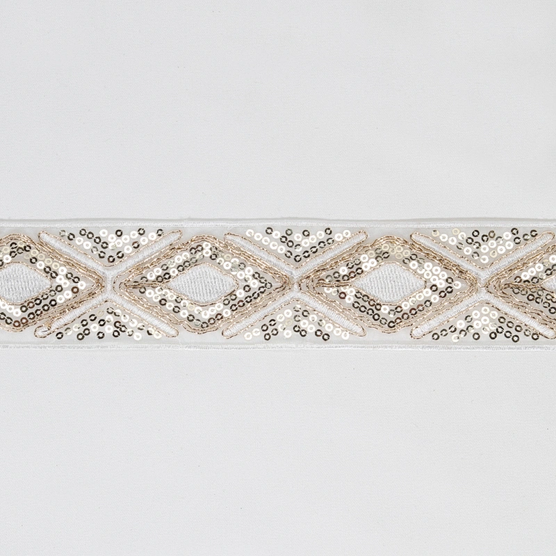 Handmade Gold Embroidery Cross Sequin Beaded Mesh Tape