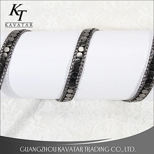Kavatar Hot Fix Stud border Copper chain Lace Trim For Garment Accessories