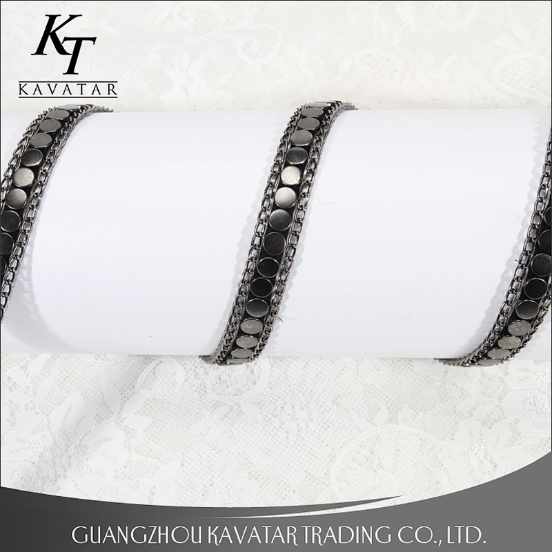 Kavatar Hot Fix Stud border Copper chain Lace Trim For Garment Accessories