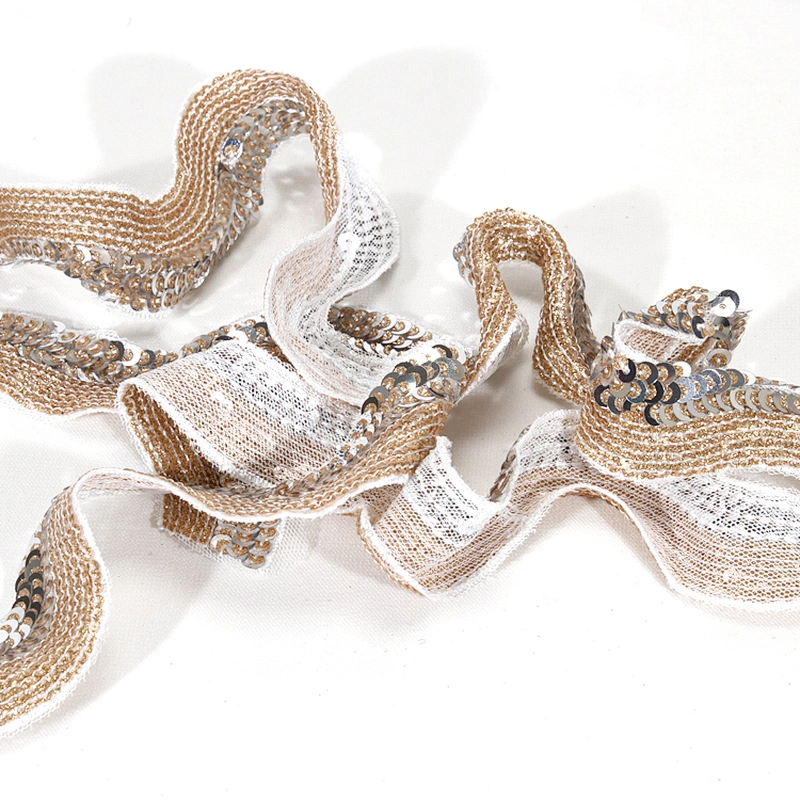 Unique Bullion Embroidery Wavy Sequin Mesh Lace Trim for Clothes Dresses