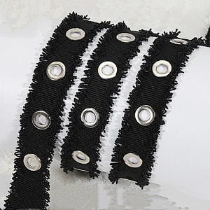 Factory price wholesale grosgrain eyelet lace trim fringe tape for garment,shoe,etc