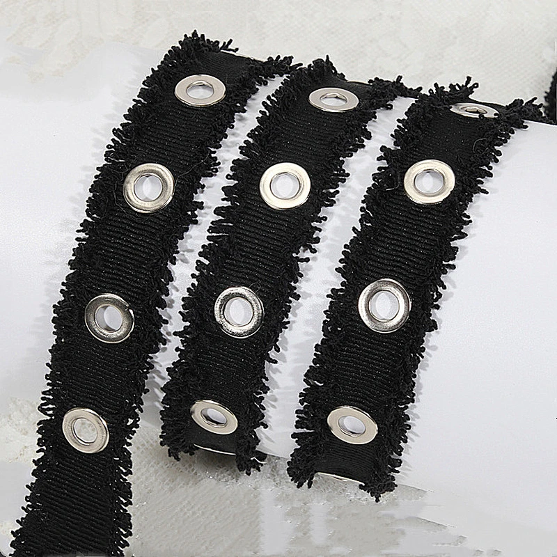Factory price wholesale grosgrain eyelet lace trim fringe tape for garment,shoe,etc