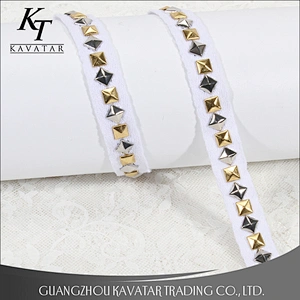 Pyramid shape Copper stud nail on polyester weave trim for garment accessories