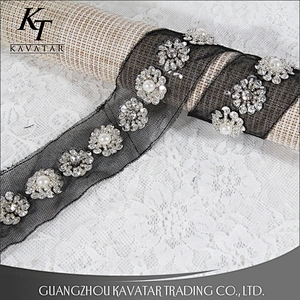 Sequins Rhinestone Beaded Trim Flower Shape Design Lace trim Tape