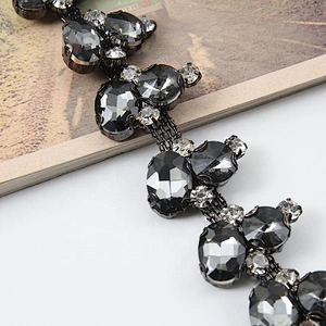 Kavatar beaded trim fringe  rhinestone beaded glass trim hotfix banding