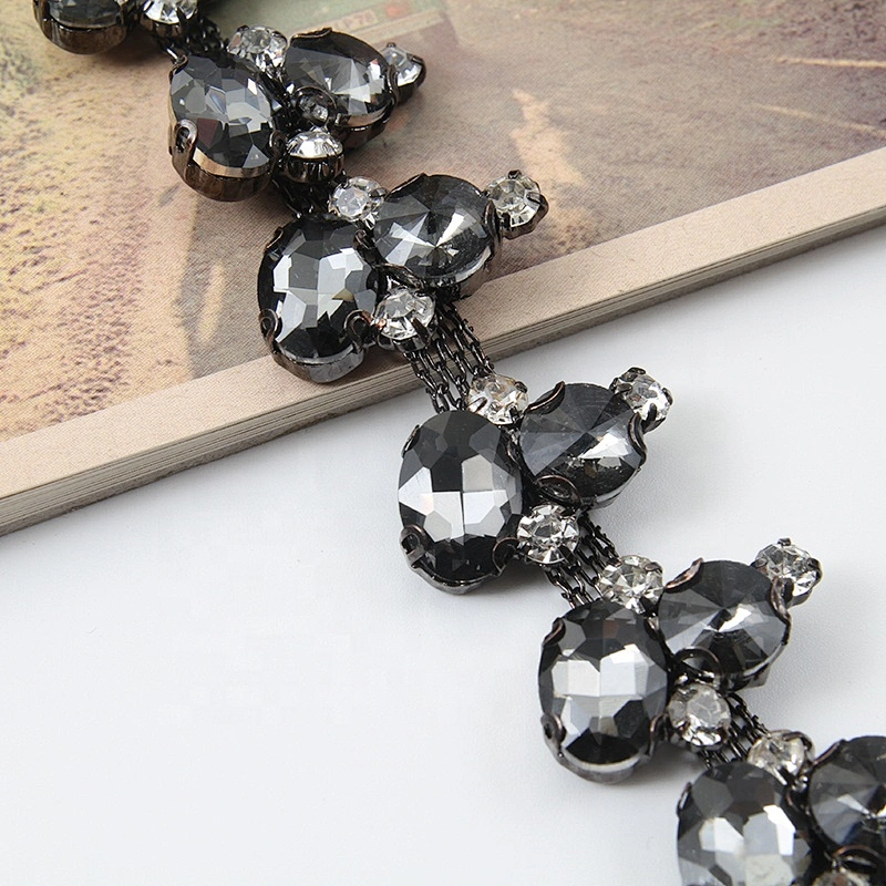 Kavatar beaded trim fringe  rhinestone beaded glass trim hotfix banding