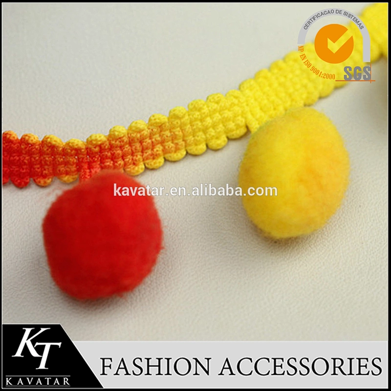 High quality popular pom pom trim with red/blue ball in full stock