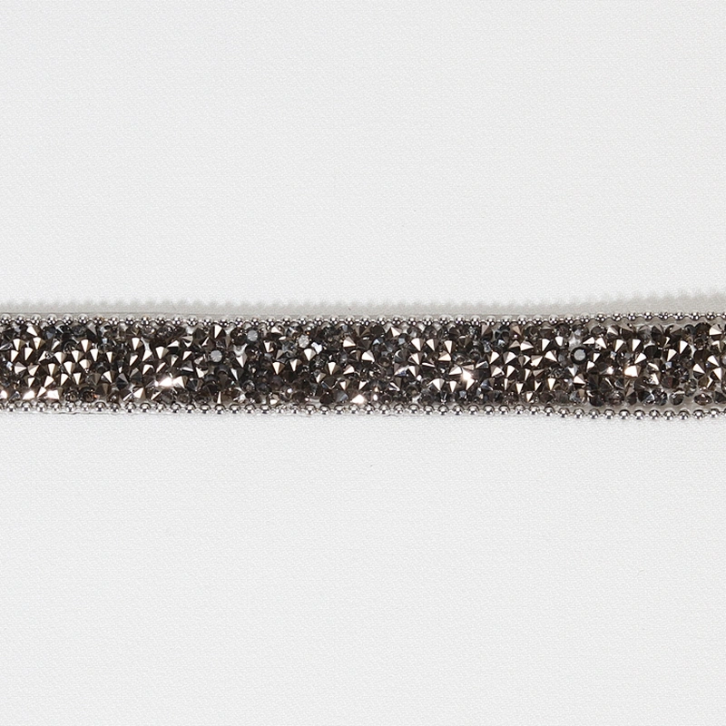 Rhinestone beaded hot fix trim with Copper bead chain border Custom
