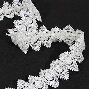 Free Samples Flower Embroidery Trim Lace With Pearls