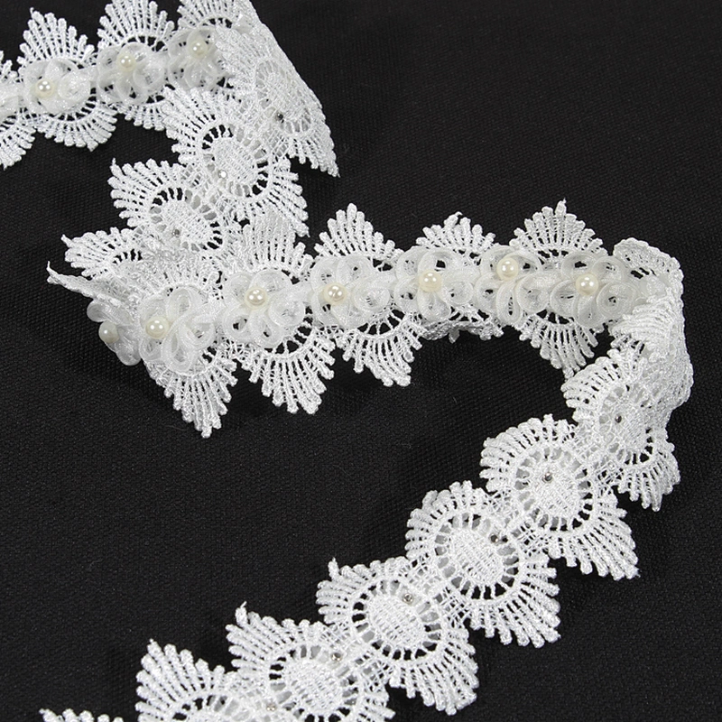 Free Samples Flower Embroidery Trim Lace With Pearls