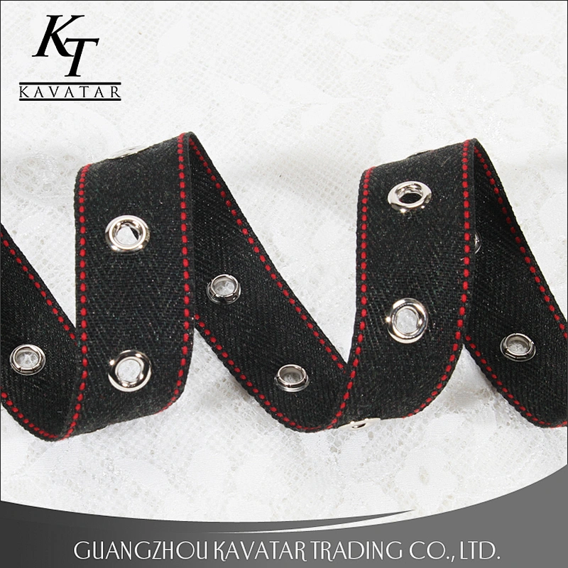 2017 new style red border eyelet lace trims for decorate jeans