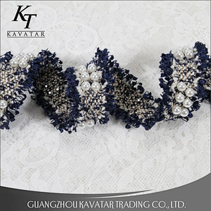 New fashion six pearls one group sew on polyester embroidery tape trim for clothing
