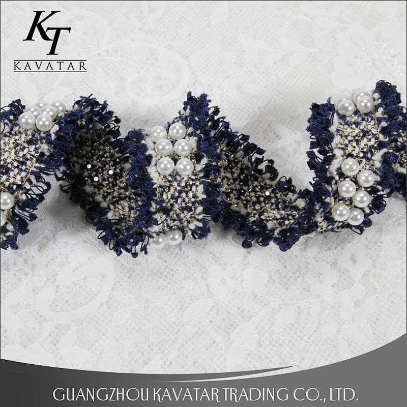New fashion six pearls one group sew on polyester embroidery tape trim for clothing