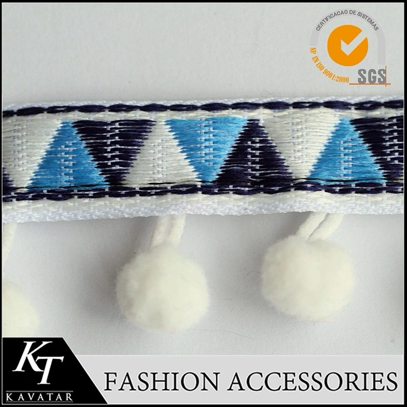 handmade high quality cotton pom pom trim for curtains with 2cm colorful ball