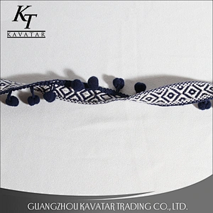 Kavatar Custom Design Wholesale Black Large 4.5cm Mini pompom Ball Lace Fring Trim For Garment