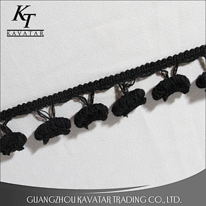 Good quality pure black pom pom fringe trim for garment,bags,shoe